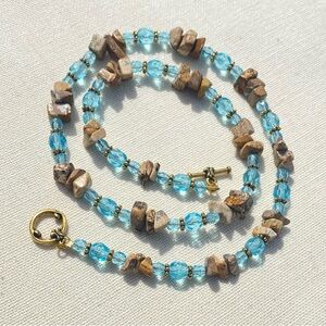 Crystal Blue and Brown Stone Beaded Land & Sea Necklace